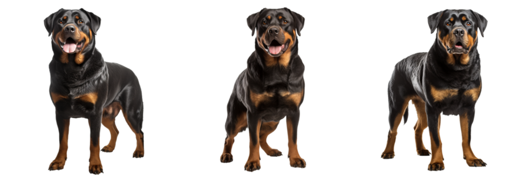 Majestic Rottweiler Portrait on Transparent Background: Full Body Elegance