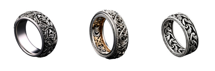 Majestic Silver Ring: Exquisite Fantasy Design on Transparent Background