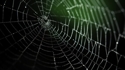 Spider web on a dark green background. Creepy spider webs hanging on dark
