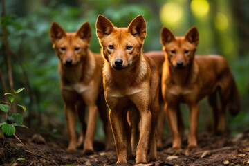 Naklejka na ściany i meble A pack of Dholes, also known as Asiatic wild dogs, in their natural habitat
