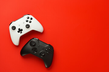 Two joystick controller on red background top view