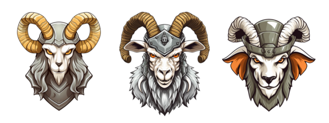 set of goat head mascot in war uniform