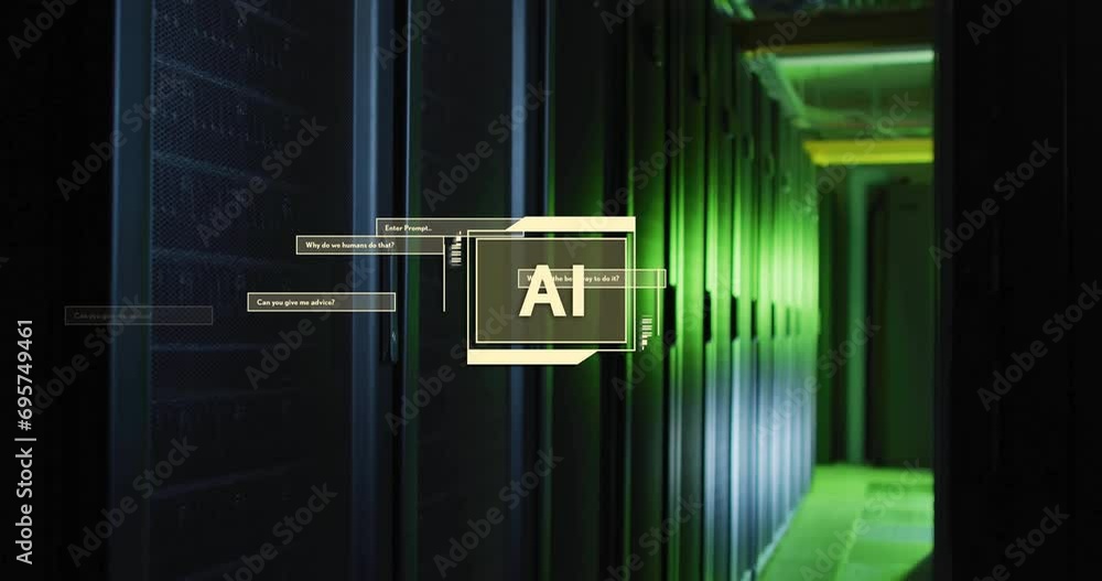 Poster animation of ai text and data processing over computer servers
