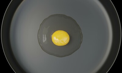 3d render cracked raw egg for nutritious or breakfast in a frying pan
