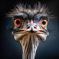 Obraz premium A bird ostrich with funny look, Big bird from Africa, Long neck and long eyelashes.