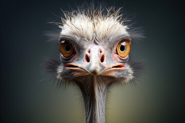 A bird ostrich with funny look, Big bird from Africa, Long neck and long eyelashes.