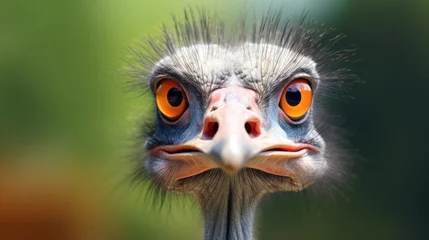 Stof per meter A bird ostrich with funny look, Big bird from Africa, Long neck and long eyelashes. © Wararat