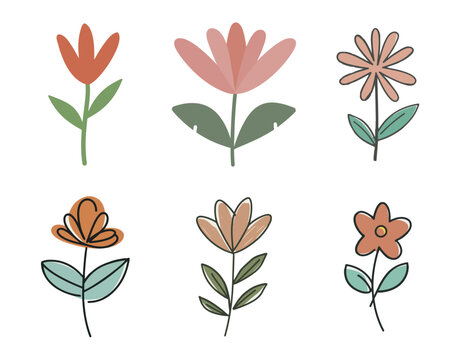 Set of drawn flowers. Drawing style. Various colorful flowers for drawing, textile. Interior painting. flat design.