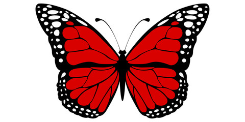Beautiful realistic butterfly with red wings. Butterfly vector illustration isolated from background.