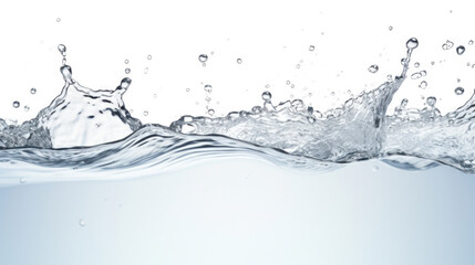 Closeup of water splash and tiny bubbles isolated on white background. Fresh water with bubbles.