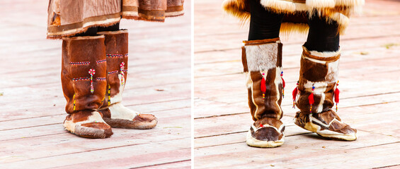 Set of winter shoes for natives of Kamchatka peninsula