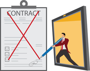 Mistake, Contract, Report Card, Cancellation, Computer Monitor, Signing, Businessman