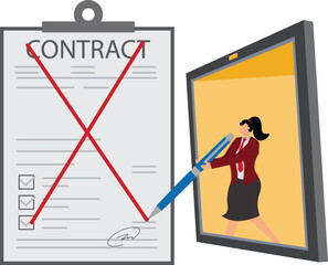 Mistake, Contract, Report Card, Cancellation, Computer Monitor, Signing, Businesswoman