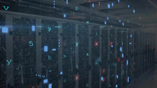 Animation of cyber attack text and data processing over computer servers