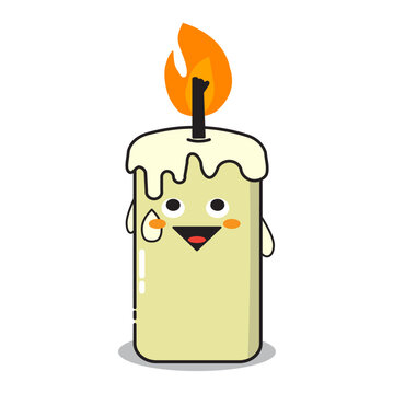 Cute candle character cartoon style vector illustration. Isolated on white background.