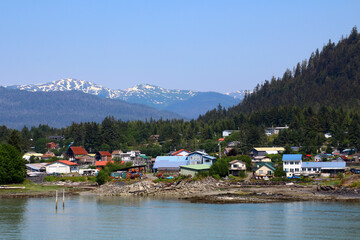 Alaska-View of small town Wrangell, one of Alaska's oldest and most historic island towns 
