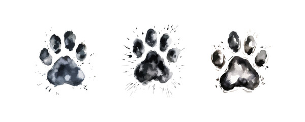 Cat paw print black watercolor sketch white background. Vector illustration design. - obrazy, fototapety, plakaty
