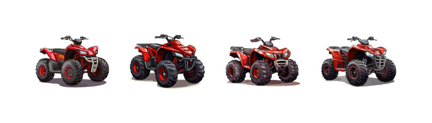 Fototapeta na wymiar Cartoon red modern offroad quad motorbike. Vector illustration design.