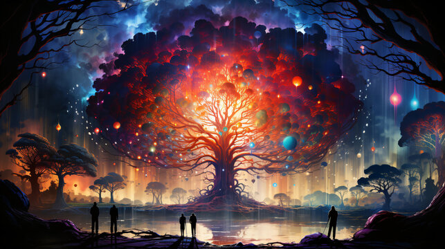 Illustration of a human brain exploding with knowledge and creativity.