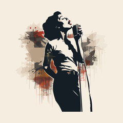 Jazz singer with microphone on grunge background. Vector illustration design. - obrazy, fototapety, plakaty