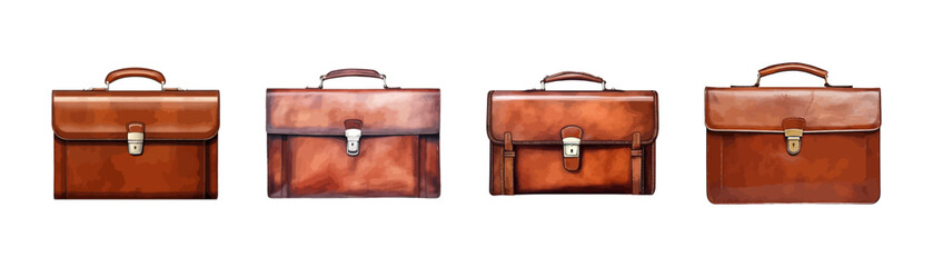 Vintage leather briefcase drawing set. Vector illustration design.
