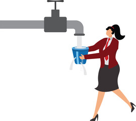 Full bucket, trying to fill a leaky bucket with water, Businesswoman © Master Art