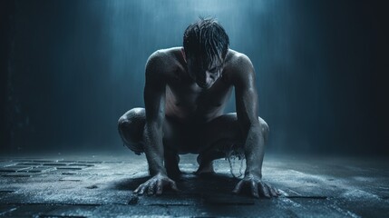 Resilience in Rain: A Determined Soul Pushes Through the Downpour - obrazy, fototapety, plakaty