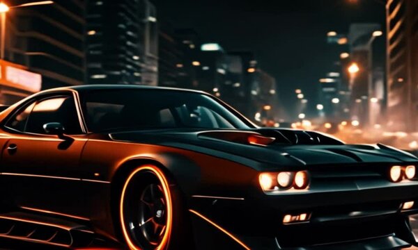 Cyberpunk urban scenery with supercar
