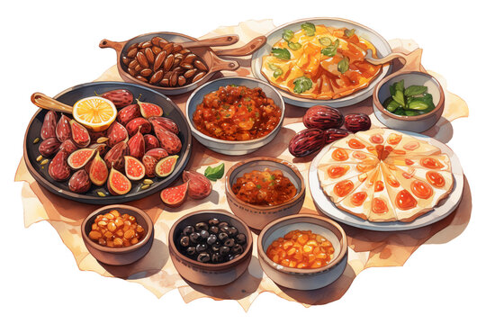 Arabic food , watercolor style.
