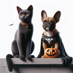 Crédence de cuisine en verre imprimé Bulldog français Cat and dog material. Cat and dog cosplay images.　猫と犬のコスプレ画像