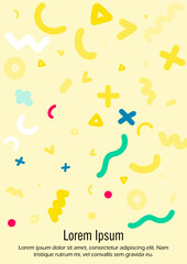 Abstract Minimal Vector Background in Trendy Doodle Style.   Vibrant Graphic Print with Dynamic Lines and Geometric Shapes.  Set of Vivid Poster 80s - 90s Design for Landing Page, Cover, Brochure.