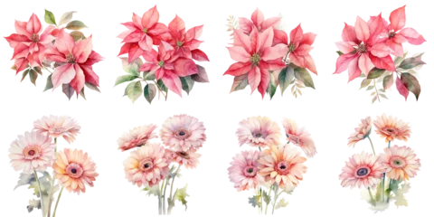 Wandcirkels aluminium watercolor poinsettia flowers and gerbera daisy flowers Artificial Intelligence Generative © ainun