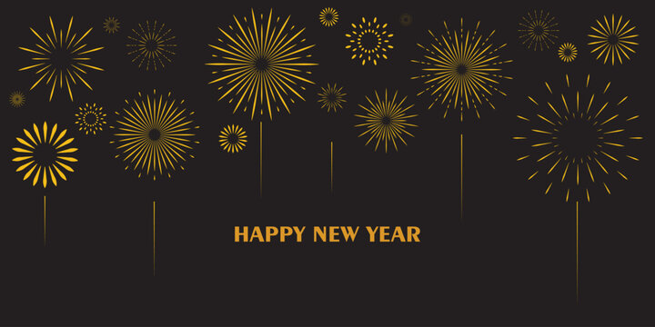 Vector Bright Colored Fireworks on night sky background.