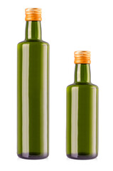 Set of Olive oil bottles on white. clipping path