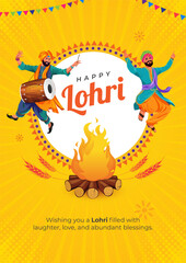 Happy Lohri Festival Poster Design Template Vector Illustration - obrazy, fototapety, plakaty