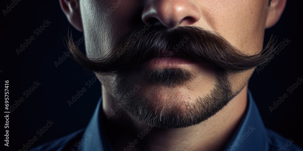 Poster A close-up photograph of a man with a distinguished mustache. This image can be used for various purposes