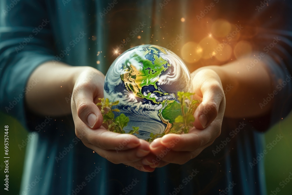 Aufkleber A person holding a small globe in their hands. Perfect for illustrating global concepts and environmental issues