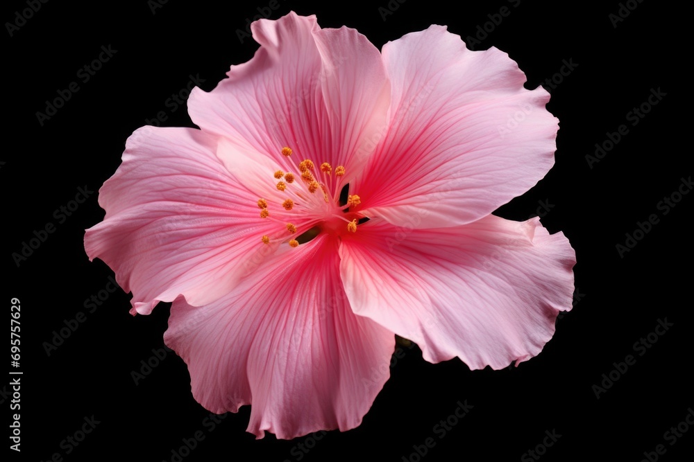 Poster A close-up view of a pink flower against a black background. Perfect for adding a pop of color to any design or project