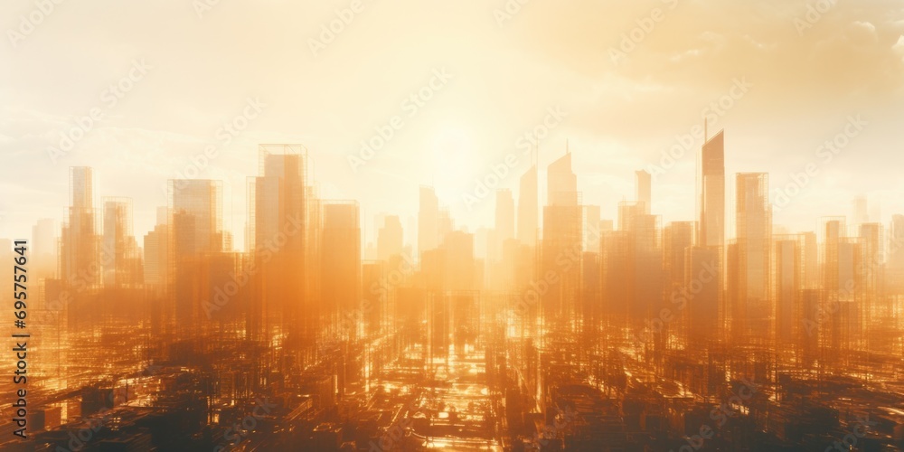Poster a picture showcasing a city with numerous towering buildings. perfect for urban-themed projects or a