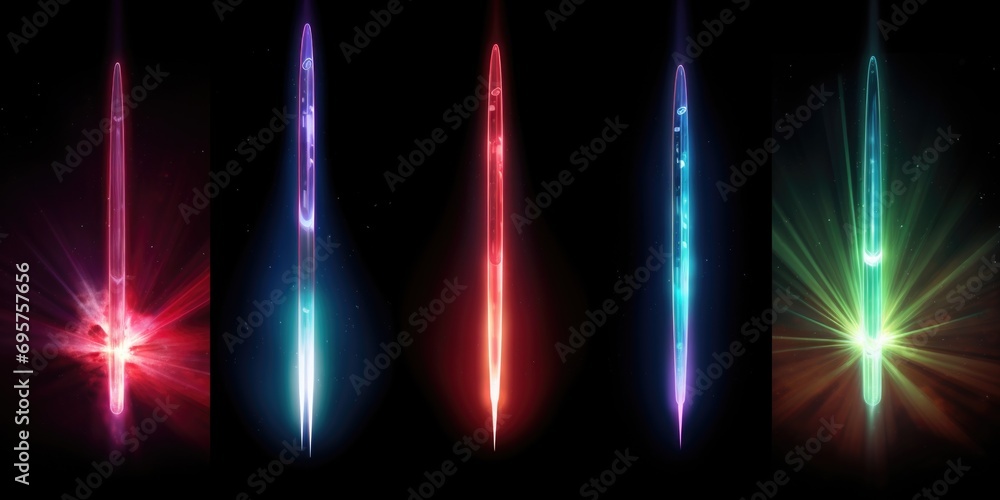 Poster Four different colored lights on a black background. Versatile for various design projects