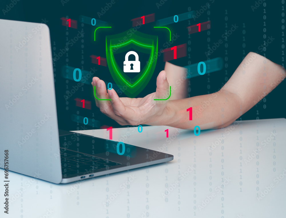 Poster cybersecurity concept, user privacy security and encryption, secure internet access future technolog