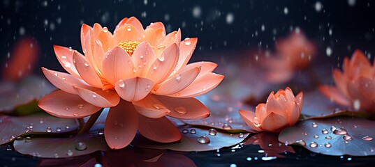 Beautiful Water Lily in the Rain Toned in Subtle Peach Fuzz Color Shades with Ample Copy Space