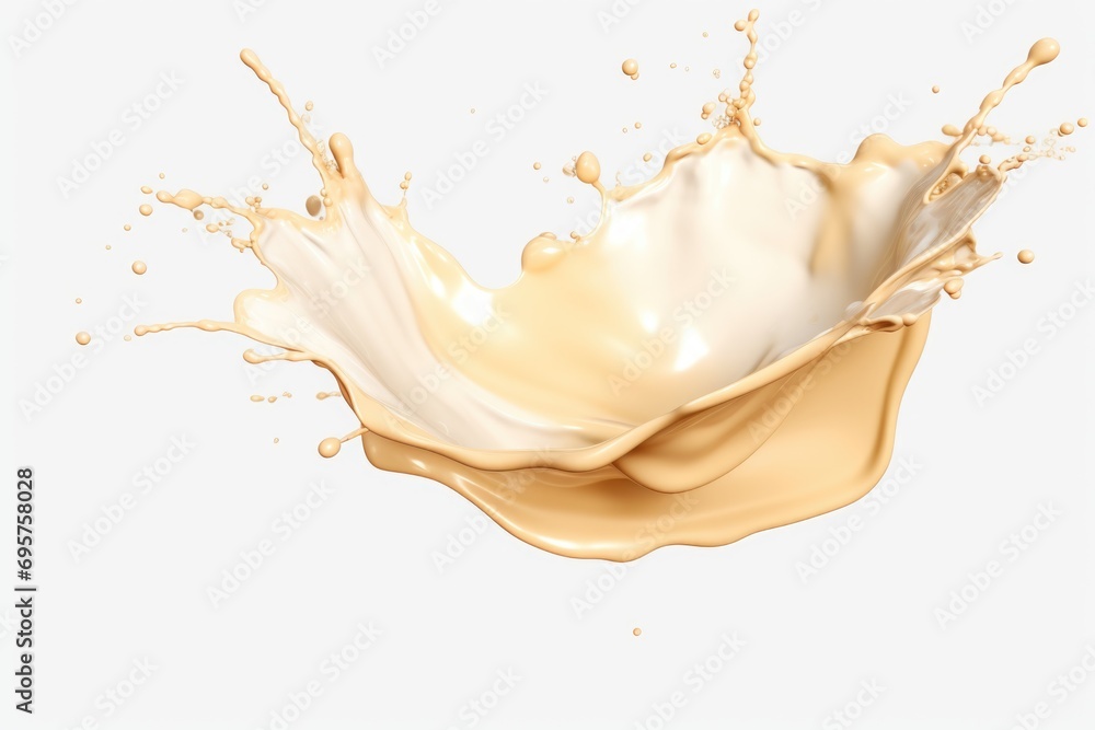 Poster a splash of milk on a clean white surface. perfect for use in food and beverage related projects