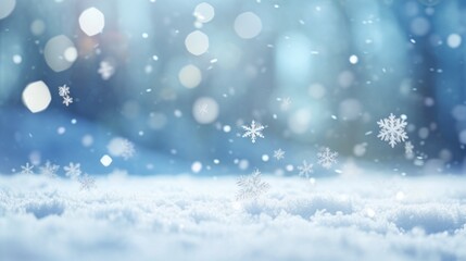 A picture of a snow-covered ground with falling snowflakes. Suitable for winter-themed designs and holiday projects
