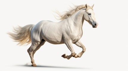 Naklejka na ściany i meble A white horse in full gallop on a plain white background. Suitable for various creative projects