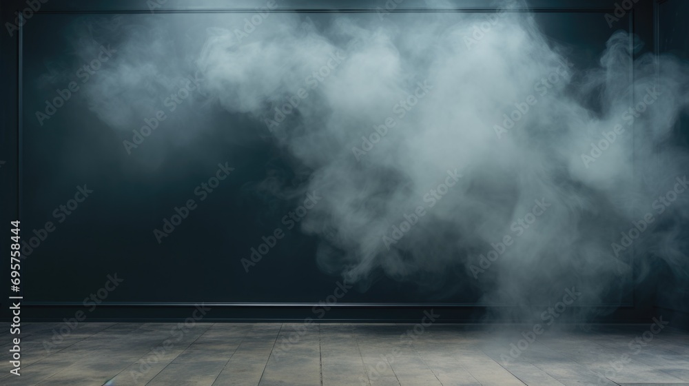 Poster A room filled with smoke, creating an atmospheric and mysterious setting. Ideal for projects requiring a sense of intrigue or danger