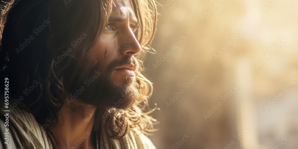 Poster a picture of a man with long hair and a beard. this image can be used for various purposes