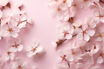 A close-up view of a bunch of flowers on a pink surface. This image can be used for various purposes