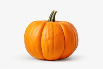A small orange pumpkin resting on a white surface. Perfect for fall-themed decorations or Halloween projects