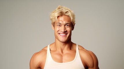A man wearing a tank top smiles for the camera. Suitable for various uses